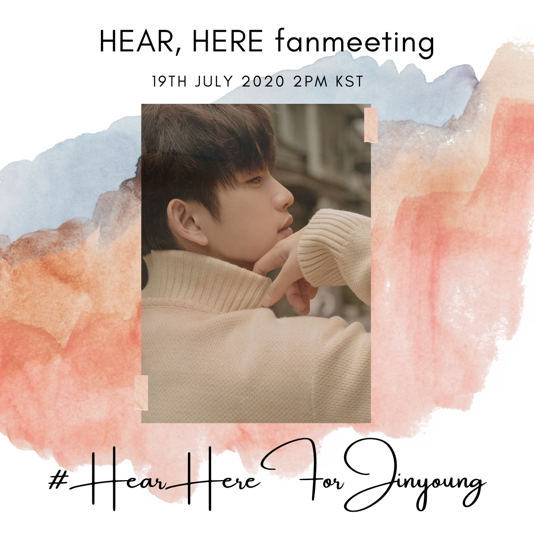 JustForJinyoung's tweet photo. Jinyoung Hear, Here fanmeeting 19 July 2020🍑

Join us in trending 

#.HearHereForJinyoung

at 2PM KST

Please only start using the hashtag at the allocated time. We encourage concurrent use of the Korean hashtag (released tomorrow)

#Jinyoung #진영 #GOT7 #갓세븐 @GOT7Official https://t.co/n4ufo21gdO