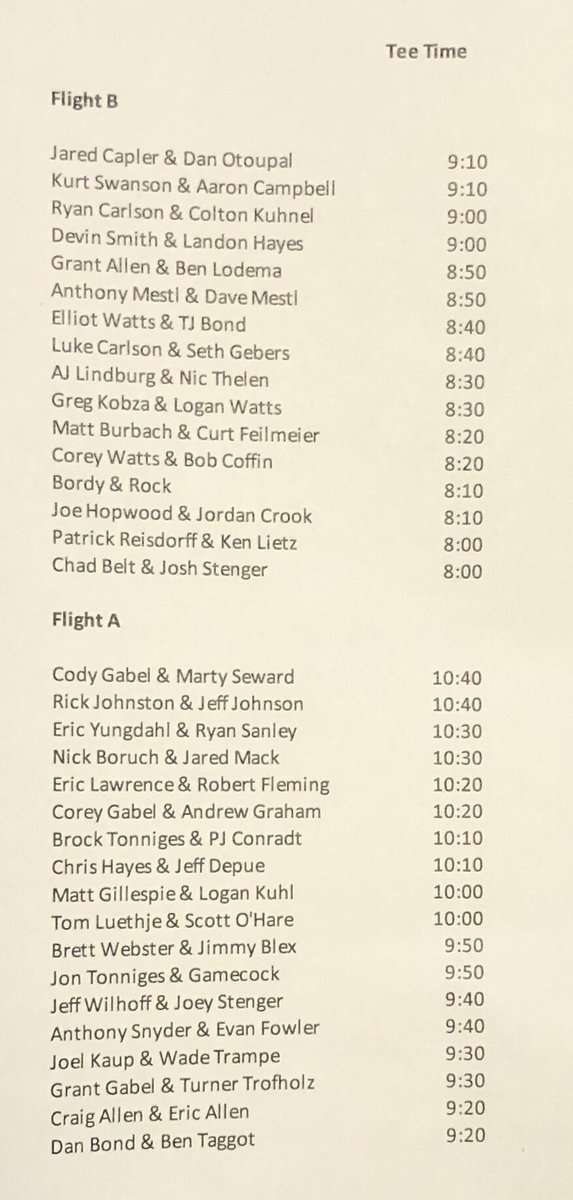 Tomorrow’s Buddy Pairings! Who will order the first Bloody Mary!?