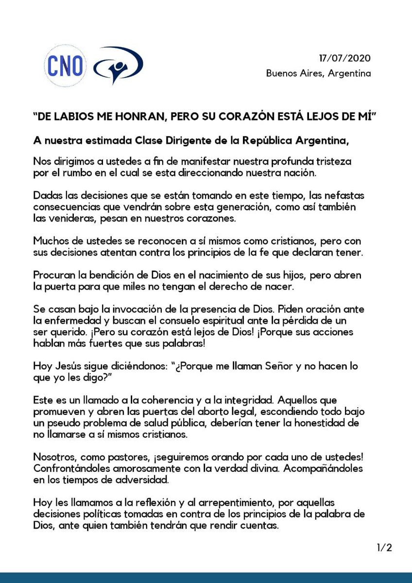 lucascrear's tweet photo. Felicito al Pastor Alejandro Rodríguez x la claridad del mensaje emitido luego de aprobación del protocolo proaborto CABA. Dios pide coherencia, y quien lo invoca llamándose cristiano debe respetarlo. No sorprendan los frutos agrios de reemplazar al Señor x modas y poder terrenal https://t.co/WAfPDFwAFi