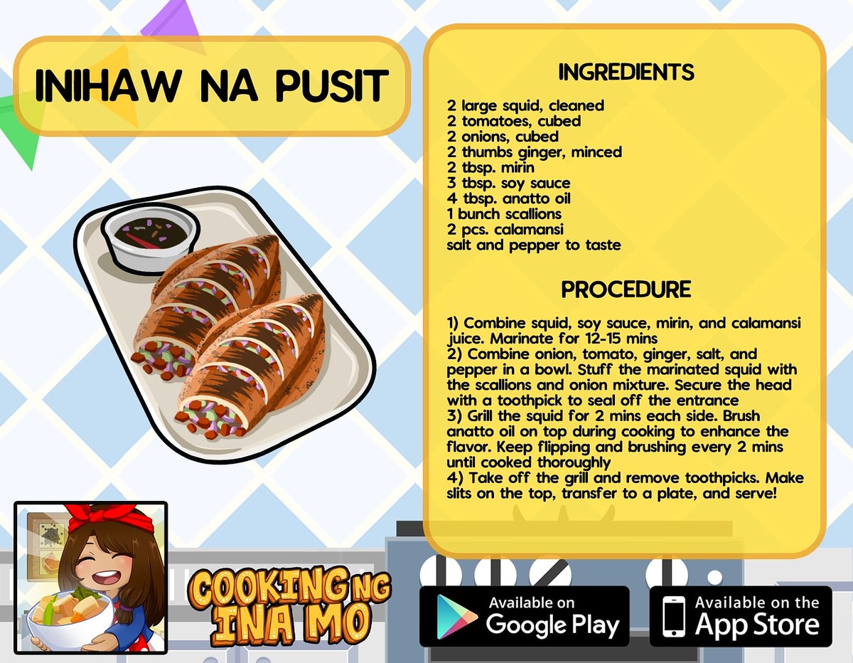 PinoyCooking101's tweet photo. INIHAW NA PUSIT!
Google PlayStore - Android link:
https://t.co/vCmWm39OWC
Apple AppStore - iOS link:
https://t.co/ceE2B2Lhqv
#RecipeOfTheDay #WordGame #InihawNaPusit #CookingNgInaMo #MobileGame #Pinoy #Cooking https://t.co/MZgwjFwnAH
