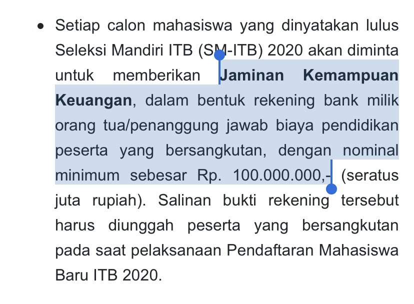 halokampus's tweet photo. UPDATE SELEKSI MANDIRI ITB

Selain UKT, baru saja diberitahukan bahwa ITB juga mengenakan UANG PANGKAL

- Iuran Pengembangan Institusi: Fakultas/sekolah selain SBM minimum Rp25 juta, SBM minimum Rp40 juta

- Jaminan Kemampuan Keuangan, minimal ortu/wali punya rekening Rp100 juta https://t.co/jFfDw8vnAN