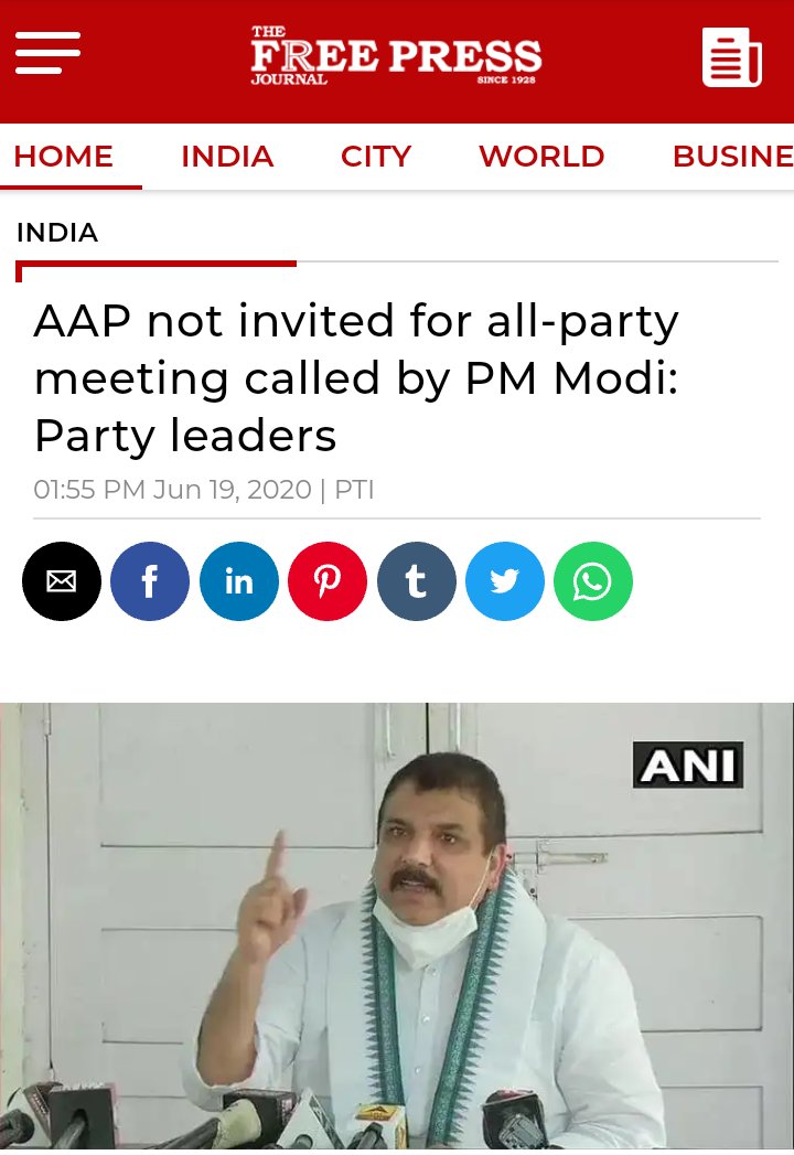 Congress often criticize AAP as a B- team of BJP but PM Modi didn't even called AAP in the all party meet on Chinese incursion fearing Kejriwal might ask him tough questions.