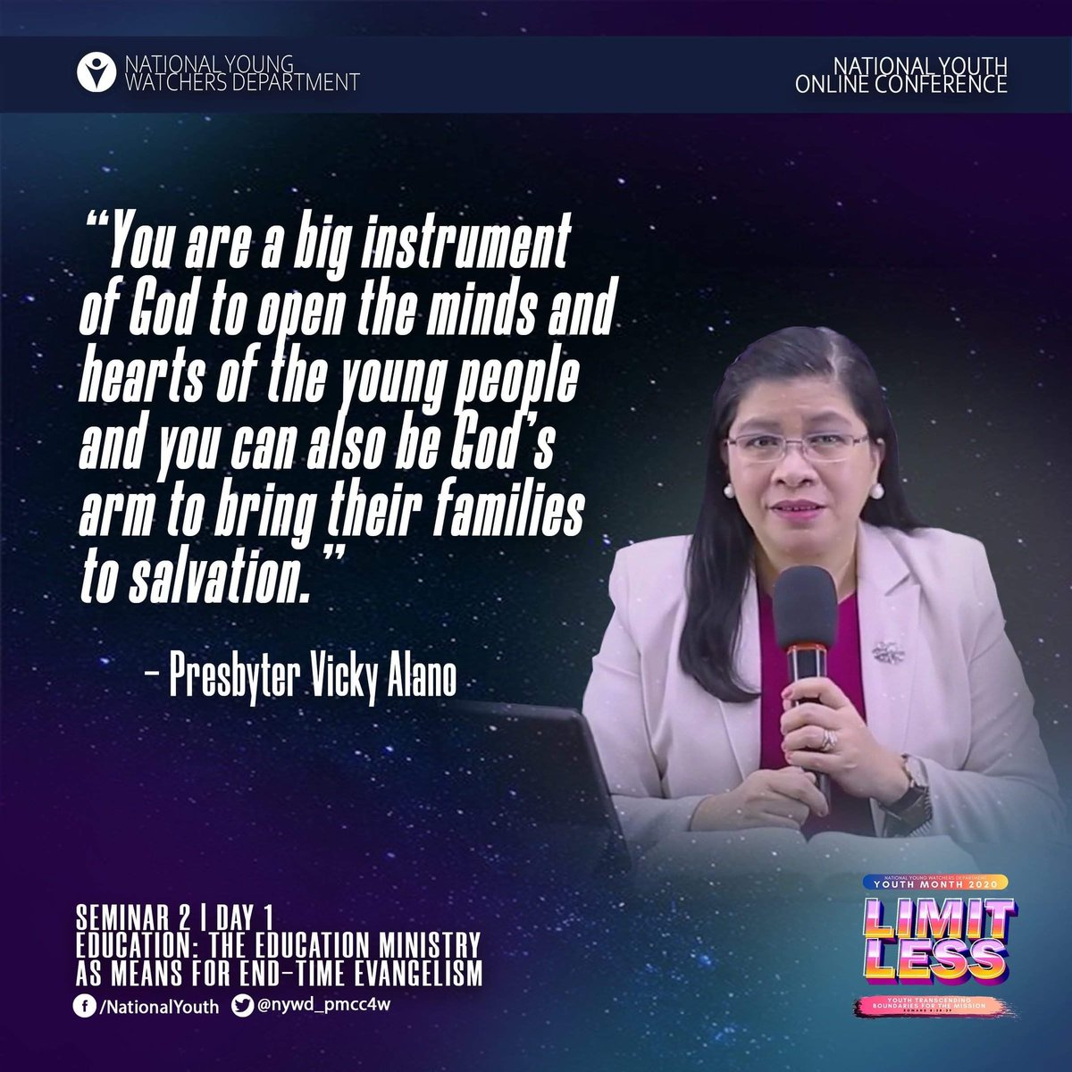 iywd_4w's tweet photo. We praise and glorify God for equipping the church’s young people with words of truth and wisdom. Here are a few words of power taken during the first day of the National Youth Online Conference. Glory to God!
#NationalYouthOnline #YouthMonth2020 #YWLimitless #NYWD #PMCC4W https://t.co/44VXq6ltWe