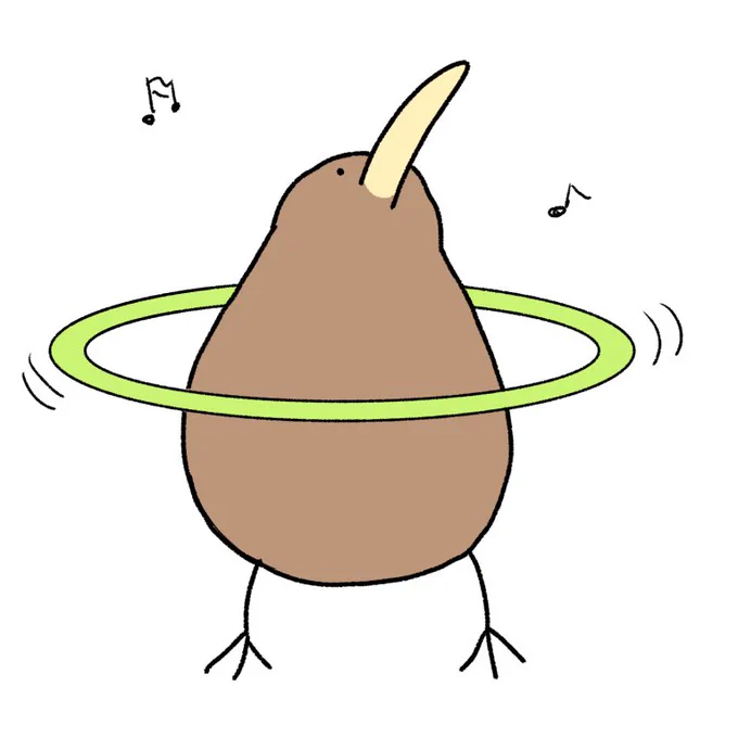 リズムに乗ってフラフープを回すキーウィ 