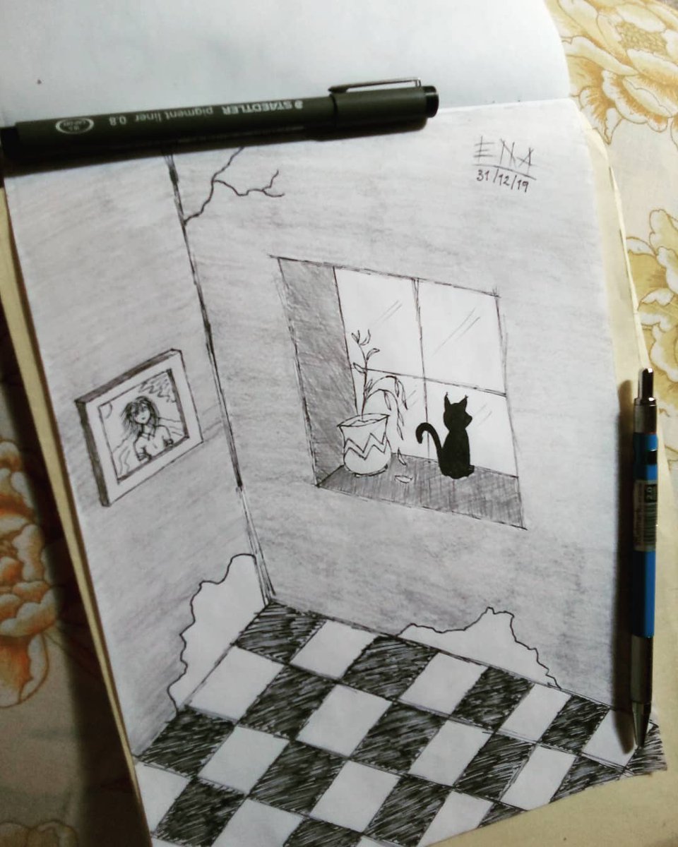 HoneOcho's tweet photo. #drawing #draw #artist #dibujo #art #traditionalart #sketch #practice #practica #pencil #pen #melancholic #sad #sadless #cat #blackcat #memories #waiting #fondo #background #alone https://t.co/5SEtILyZ9Z