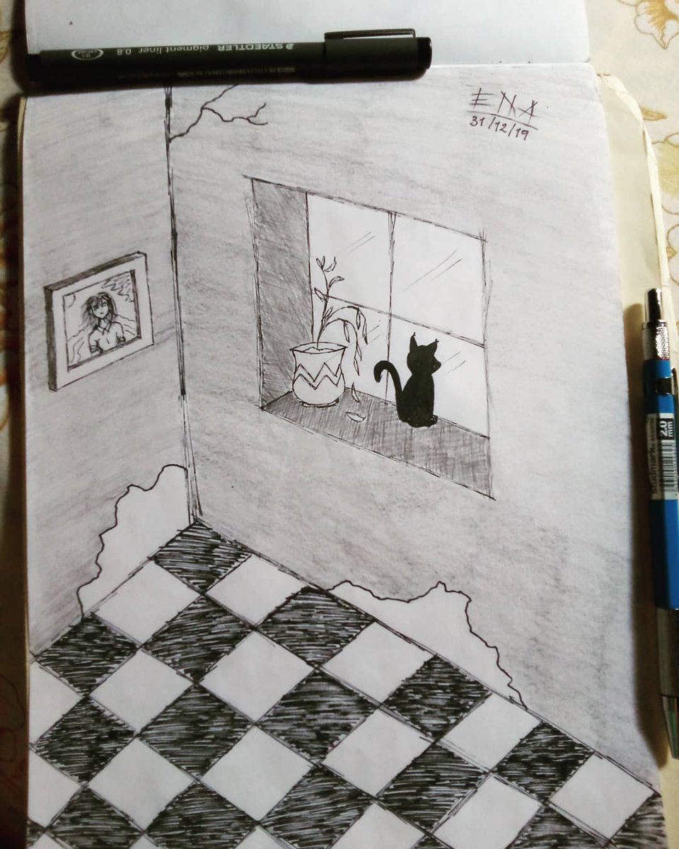 HoneOcho's tweet photo. #drawing #draw #artist #dibujo #art #traditionalart #sketch #practice #practica #pencil #pen #melancholic #sad #sadless #cat #blackcat #memories #waiting #fondo #background #alone https://t.co/5SEtILyZ9Z