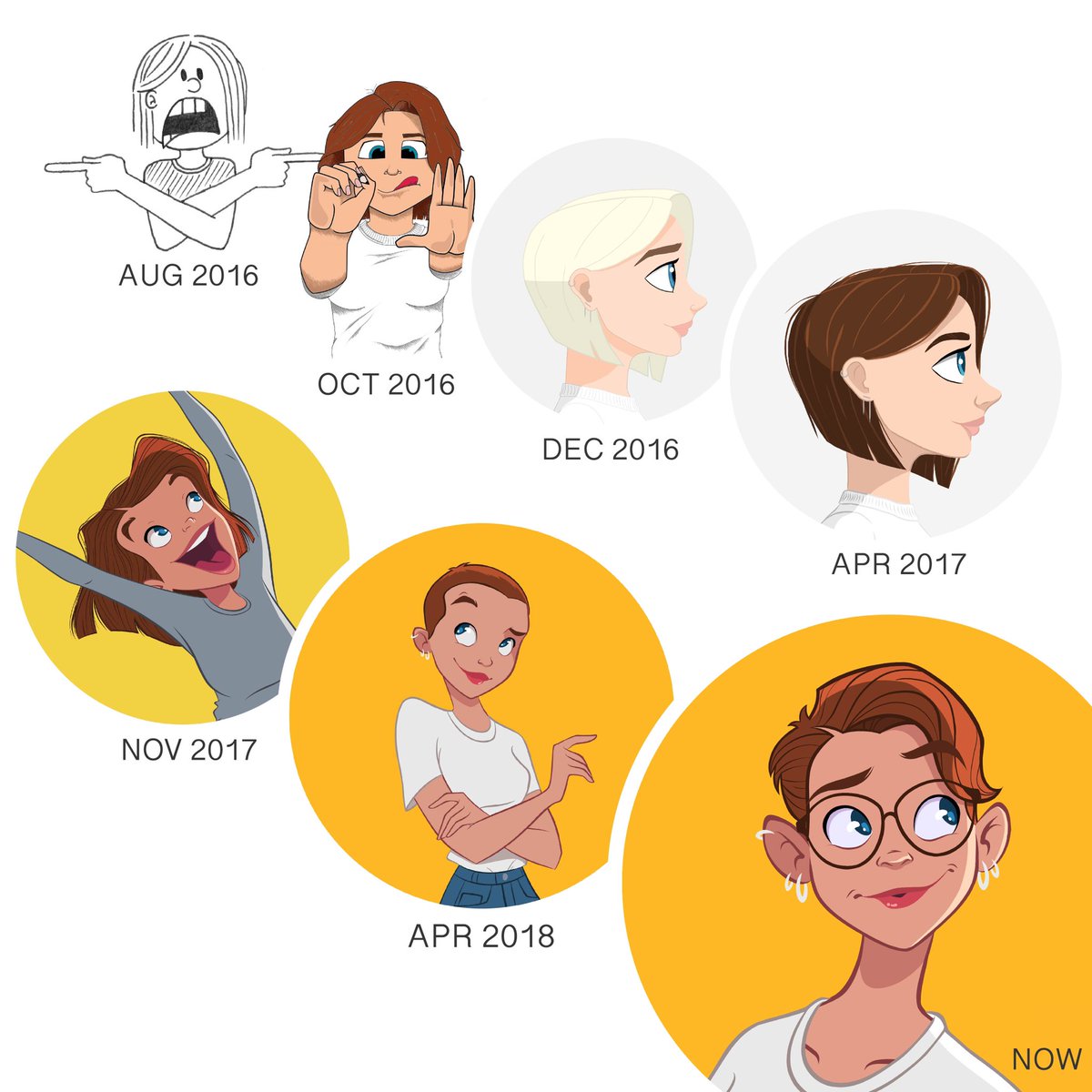 KaylaJCoombs's tweet photo. I haven’t always been able to draw well. It’s been a looooong journey - research, practise, get frustrated, change my hairstyle hoping that will somehow help, repeat. But if you stick with it, I really think anyone can learn to draw ✏️
#SelfPortrait #ProfilePicEvolution https://t.co/2Fvcepz5X1