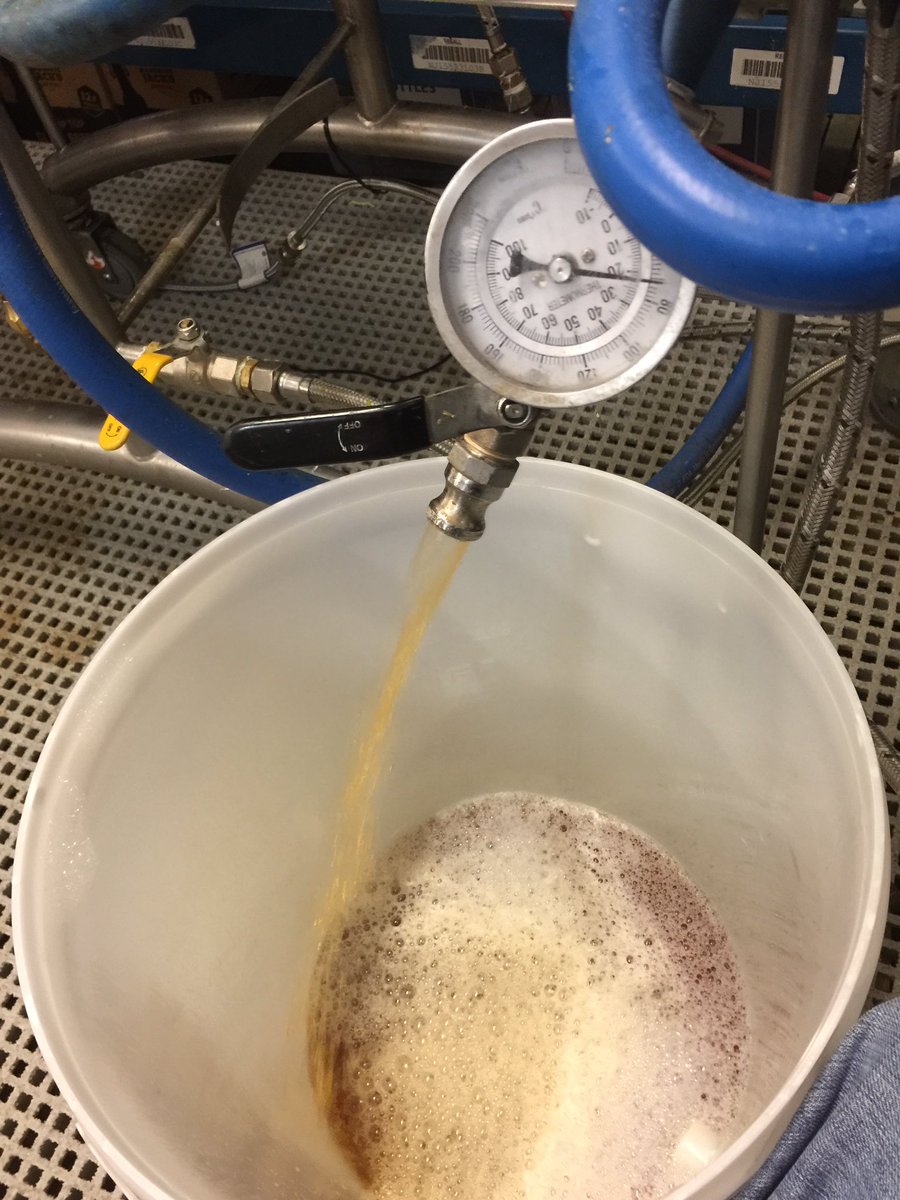 Now the boil is done, we drain the mash into a fermentation bucket. This cool setup has the mash flow through a heat exchanger to cool it from 100c to 20.At this point we pitch in the yeast and rack it onto a heat pad... this whisky yeast is super strong to make higher alcohol
