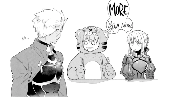 One chapter of Emiya-san Chi no Kyou no Gohan focuses on Emiya during his time at Chaldea. He helps teach Mashu how to cook for Ritsuka, and unwittingly attracts a few familiar faces. 