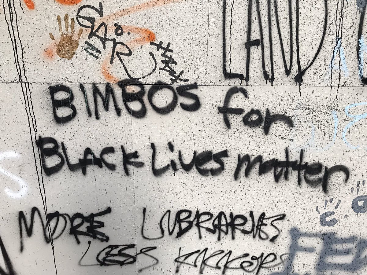 Some of the graffiti that covers the courthouse in downtown Portland is funny, some is sincere, and some appears to document incidents of police aggression.