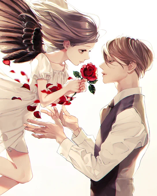 Skebにて描かせていただきました。
文学作品の「ナイチンゲールと薔薇」をモチーフにした創作イラストです。
元のお話がバッドエンドなのでハッピーエンド仕立てにした絵が見たいとのリクエストでした!ありがとうございました? 