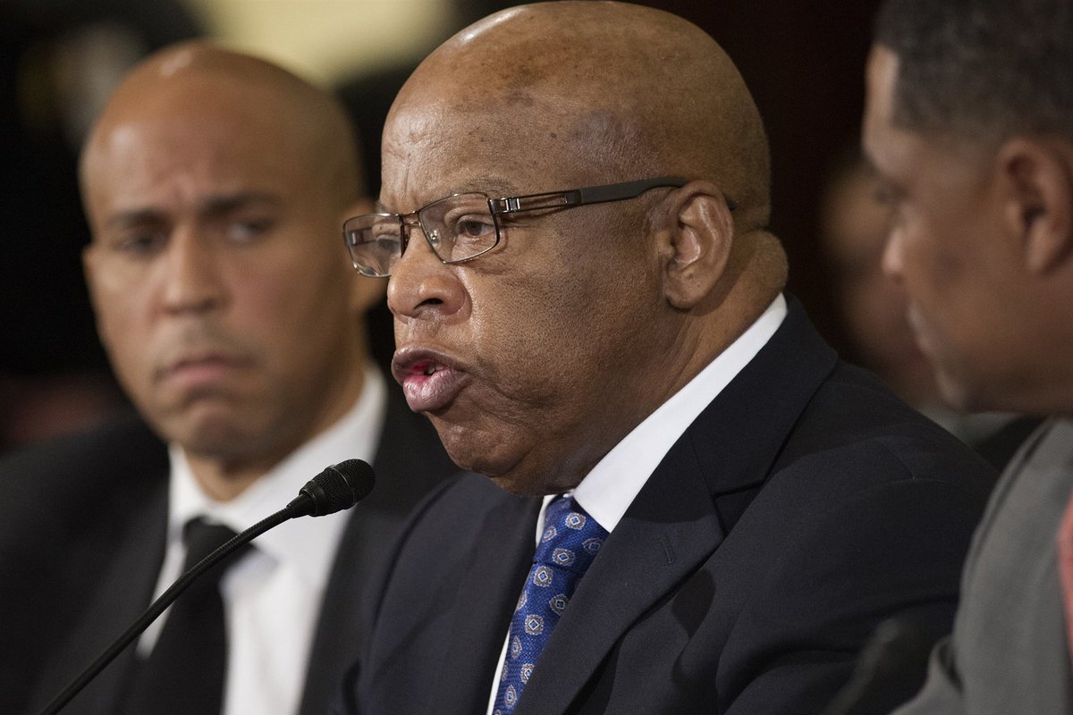 Photo of John Lewis testifying in Congress opposing Jeff Sessions' Attorney General nomination.