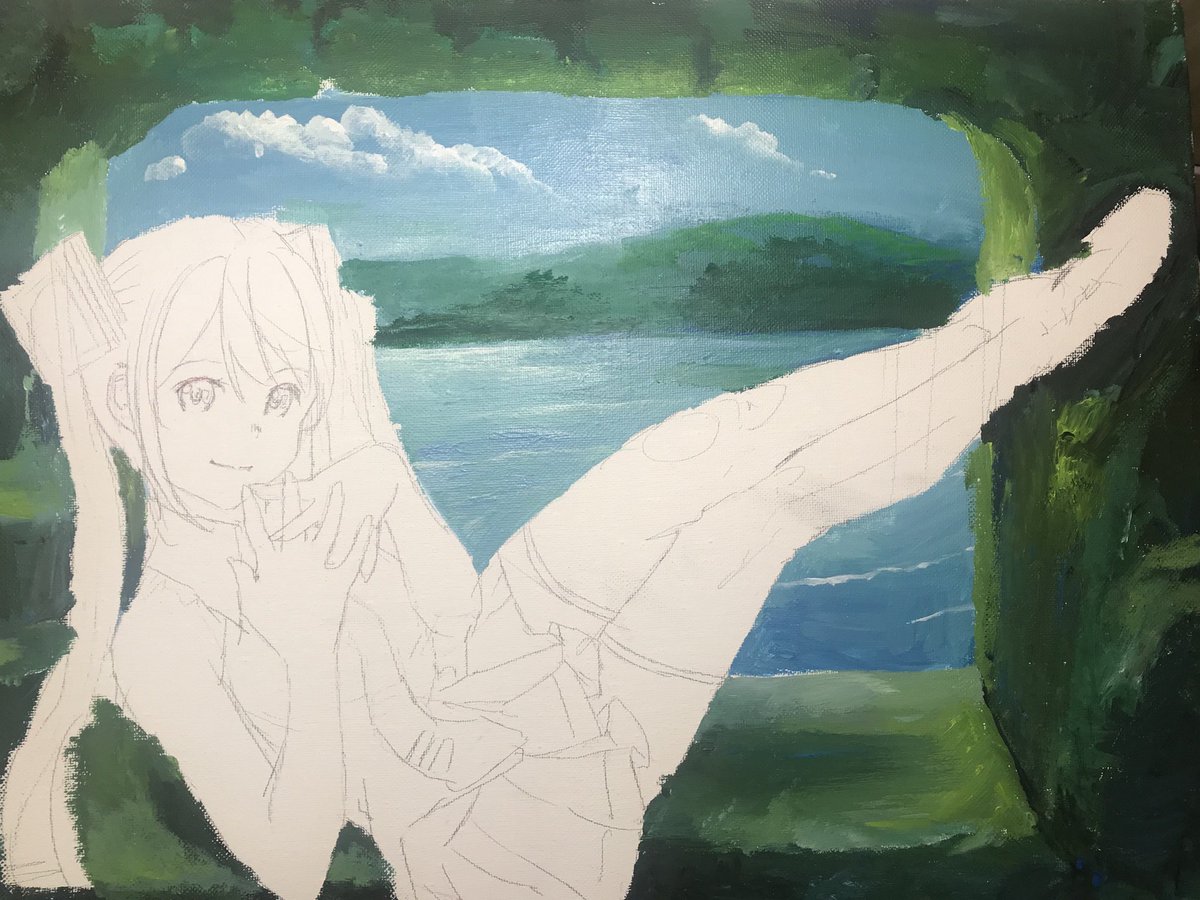 #このタグを見た人はラフ画とその完成絵を見せる

アクリル絵の具は工程が楽しい♪¶(⁄=˅̮=∖)⁋ 