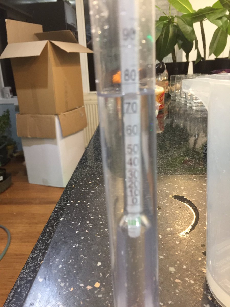 Once we get to distillate that is the best part (called the “heart”) we put that straight into our demijohn as we are definitely keeping this partThe alcohol is about 75% at this point (150 proof) as showing on the alcohol meter