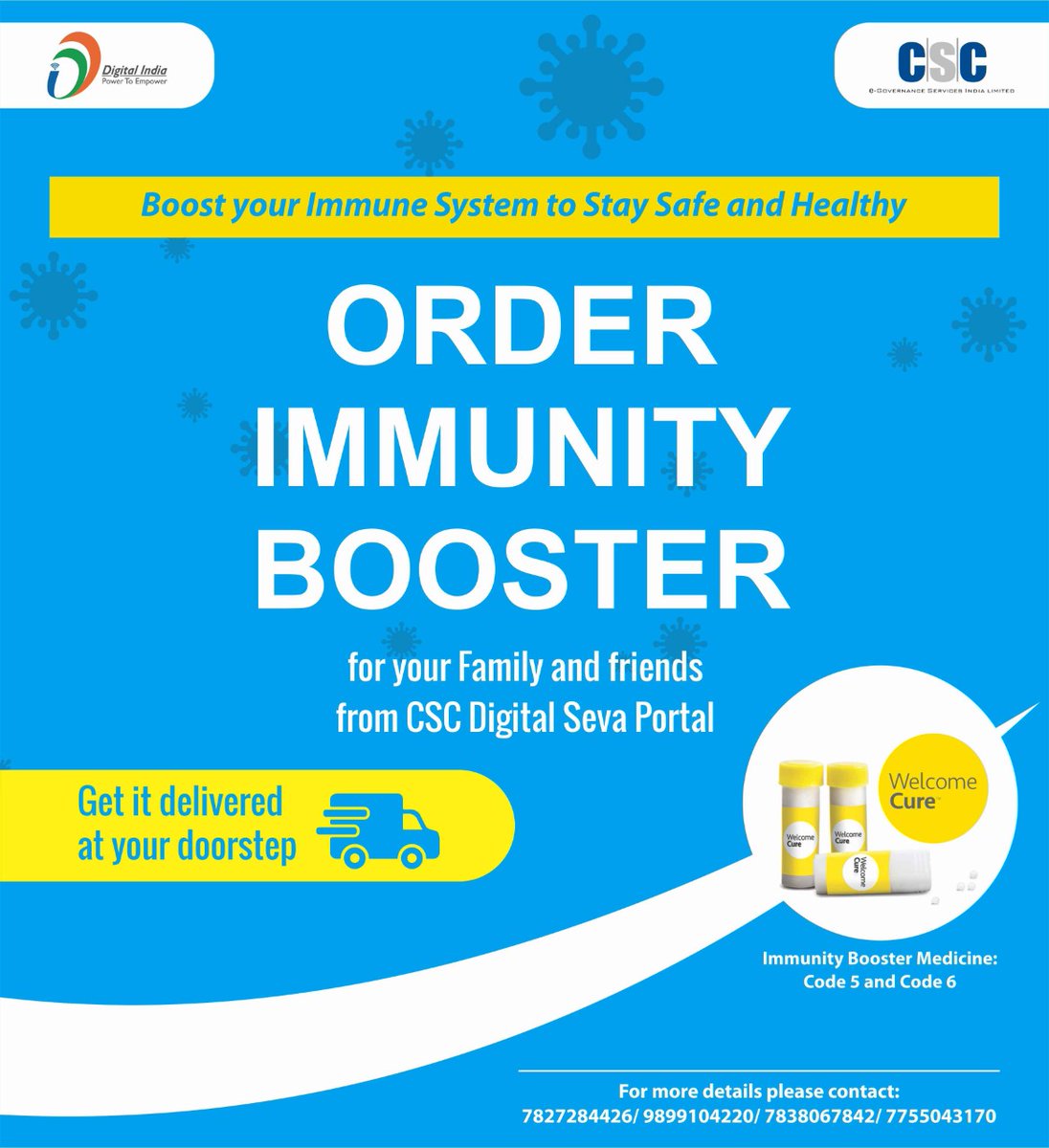Boost Your Immune system to Stay Safe and Healthy.

Order Immunity Booster for your Family and Friends through CSC Digital Seva Portal now and get it delivered at your doorstep.

#csc #CSCseGRAMSWARAJ
#DigitalIndia
#TransformingIndia 

<a href="/CSCegov_/">CSCeGov</a> <a href="/dintya15/">dinesh tyagi Retd IAS</a> <a href="/ASharma2021/">Archi Sharma</a>