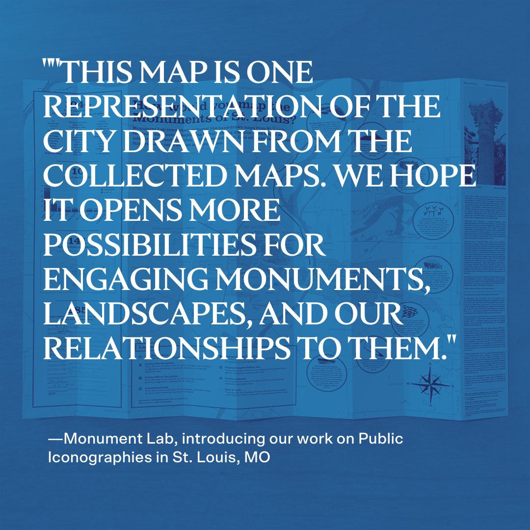 Monument_Lab's tweet photo. How would you map the monuments of St. Louis? Monuments are statements of power &amp; presence. We sought to unfix entrenched mythologies &amp; dividing lines of St. Louis using residents’ hand-drawn maps to reconstitute power, place, &amp; memory. @pulitzerarts https://t.co/SIB7SnP4fp https://t.co/QEFSfWJlbp