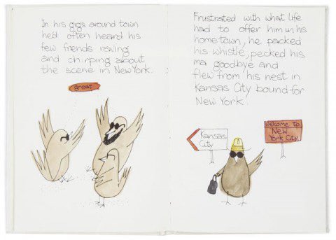 in the early 60s, he made a cartoon called 'ode to a high flying bird' as a tribute to one of his musical heroes, charlie parker, and had it published. charlie parker was also known as "yardbird" or "bird" for short. he later made an album out of it, 'from one charlie'.