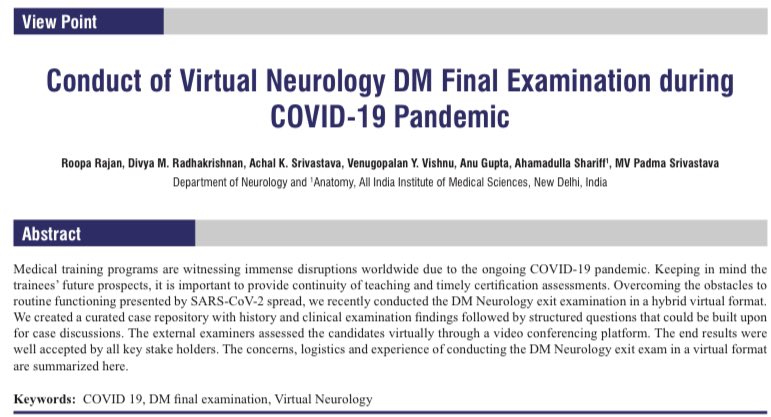 AIIMS_Neurology (@aiimsneurology) on Twitter photo Our experience of Conducting Virtual DM Neurology certification examination <a href="/aiims_newdelhi/">AIIMS, New Delhi 🇮🇳</a> <a href="/rajan_roopa/">Roopa Rajan</a> <a href="/vishnuvy/">vishnu v y</a> <a href="/achalaiims/">Achal Srivastava</a> @AnuGupt95612034 @AcademyofNeuro1 @iansecretary #teleneurology #residency #medtwitter #neurology annalsofian.org/temp/AnnIndian… Our experience of Conducting Virtual DM Neurology certification examination <a href="/aiims_newdelhi/">AIIMS, New Delhi 🇮🇳</a> <a href="/rajan_roopa/">Roopa Rajan</a> <a href="/vishnuvy/">vishnu v y</a> <a href="/achalaiims/">Achal Srivastava</a> @AnuGupt95612034 @AcademyofNeuro1 @iansecretary #teleneurology #residency #medtwitter #neurology annalsofian.org/temp/AnnIndian…