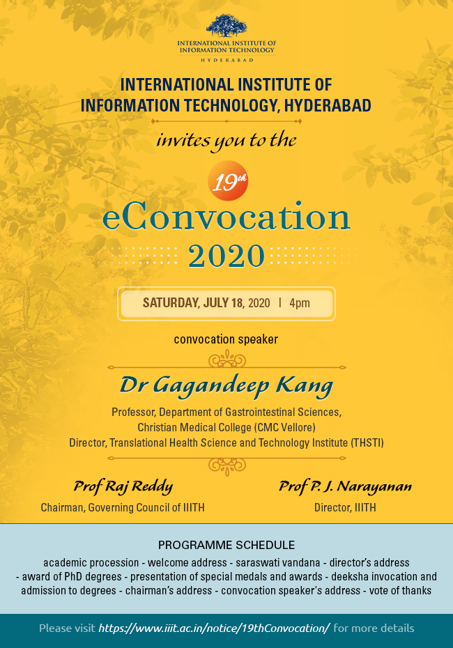 iiit_hyderabad's tweet photo. IIIT Hyderabad's eConvocation 2020 will be live-streamed from 4pm today at https://t.co/KZerMy2NBC
#iiith #iiithyderabad #EConvocation2020 https://t.co/2jEKJdmOdN