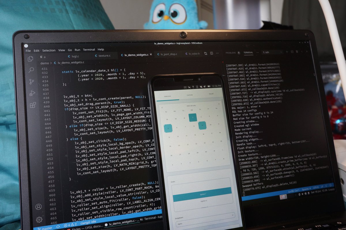 MisterTechBlog's tweet photo. #LVGL Widgets ported to #PinePhone #UbuntuTouch... Touch input not working yet... Yep #Pinebook Pro @ThePine64 makes a great host for coding PinePhone... Because the #Arm64 platforms are so similar https://t.co/6Rjb8a1Vjo https://t.co/UDpvKcvz9k