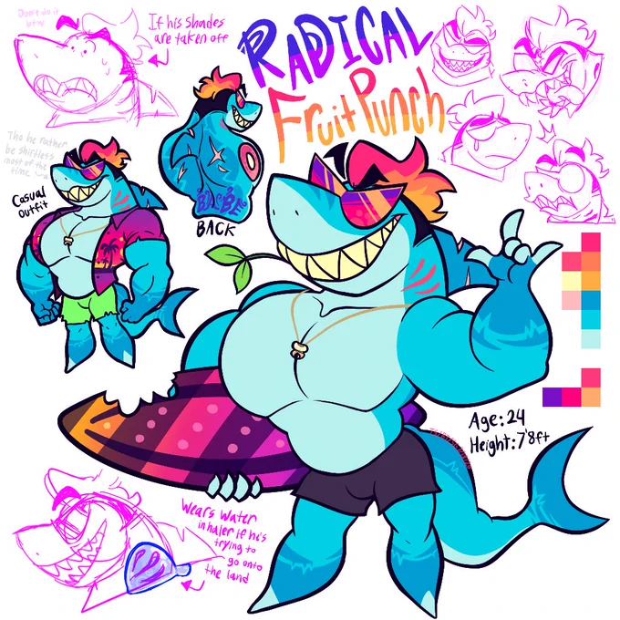FP got that 80s-90s "don't do drugs kids! Drink my new fruit juice/soda" kind of vibe and will wear any tropical theme outfit if he spots one, he kinda dumb but is wise as frick when it comes to life 