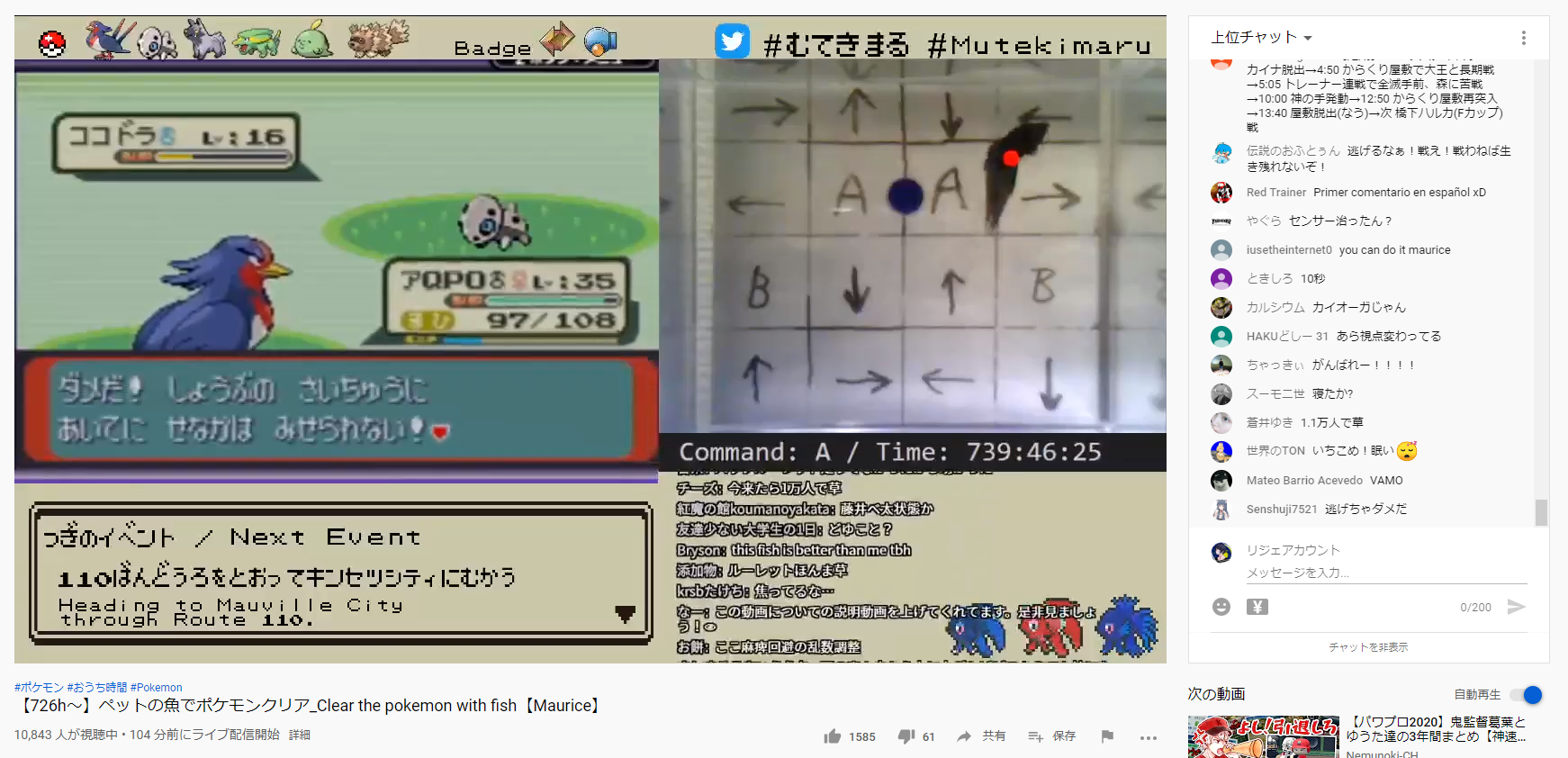 Uzivatel リジェ Youtube Na Twitteru 泳ぐ魚でコマンドが決まり 当然先に進まないのだが先に進んだ時の感動は物凄く 秀逸な コメントにより一切の飽きが来ない １万人が１匹の魚を見守る伝説の生放送である Https T Co N7hiutmnn4 Twitter
