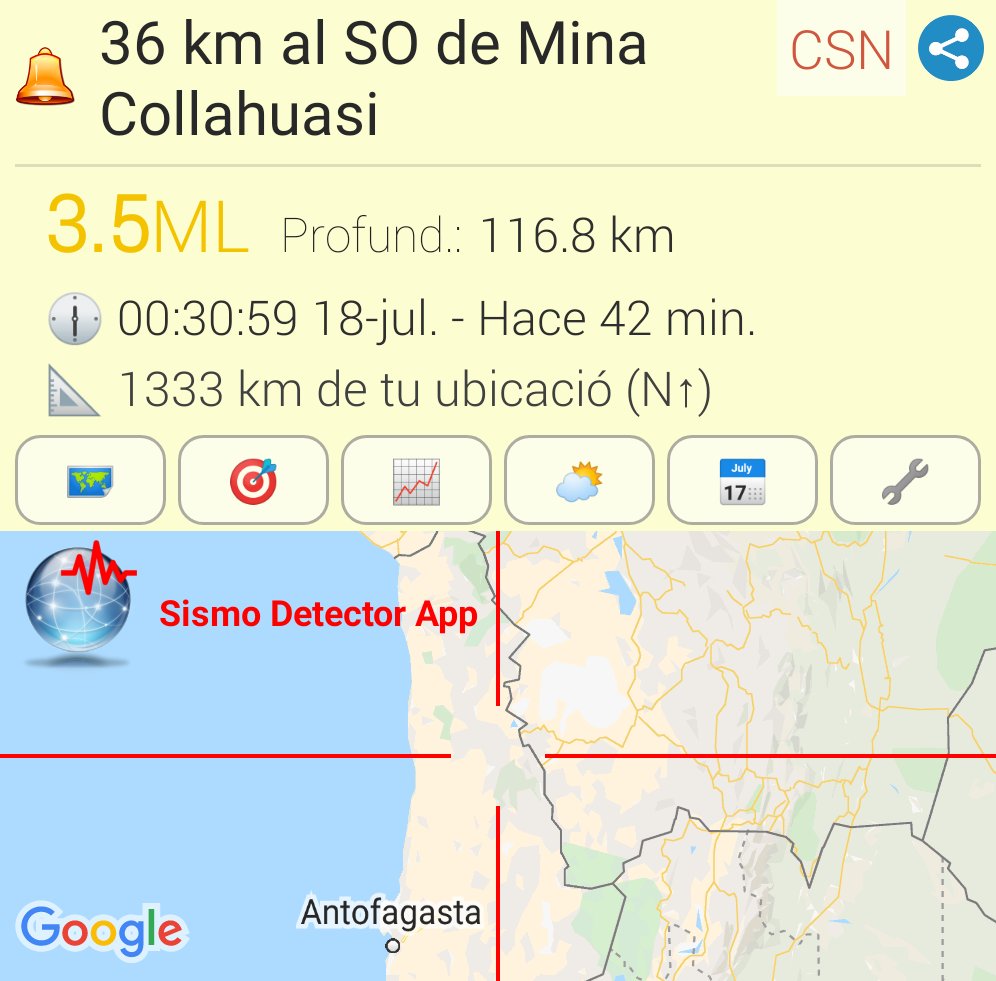 Hauchhhh's tweet photo. #sismo M3.5,  36 km al SO de Mina Collahuasi. Reportado a través de la app Sismo Detector. Descarga la app desde https://t.co/iN21udzOsV para recibir alertas de #sismo en tiempo real @SismoDetector https://t.co/5fLN4O89E1