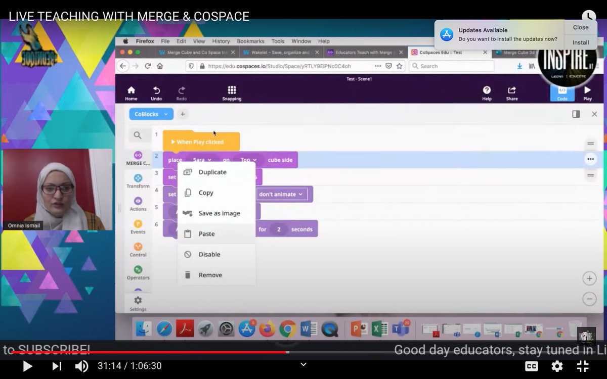 omniaismail1711's tweet photo. @MERGE & @CoSpaces_Edu Webinar
#mergecube #COSAmbassadors #COSMERGE #CoSpacing
#CoBlocks #creativity
#ARVRinEDU #AR #VR #VREdu #EDU #Education #EdTech #PBL #Egypt #Malaysia @MicrosoftEDU @MicrosoftEgypt @Steph_Lyons_ https://t.co/eaxujlH3cI