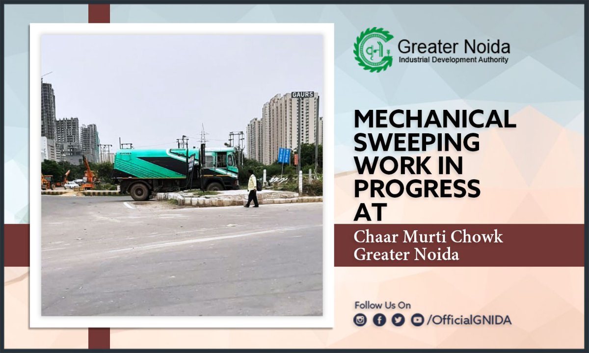 OfficialGNIDA's tweet photo. @OfficialGNIDA is conducting the #CleanlinessDrive in #GreaterNoida using mechanical sweeping machines.
In the drive Chaar Murti CHowk, #GreaterNoidaWest premises was cleaned by #GNIDA mechanical sweeping machines.
#Cleanliness #HealthIsWealth #CleanGreaterNoida
#GarbageCleaning https://t.co/XSPAZ1DqRc