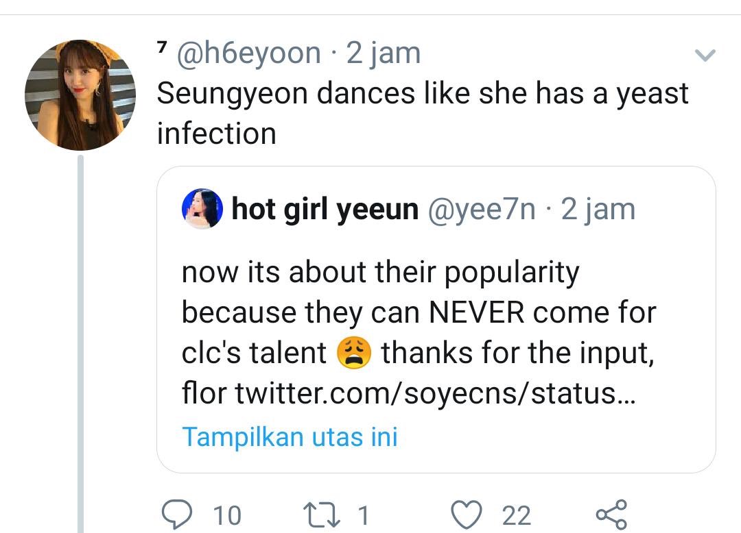 calling cIc coronavirus, making fun of seungye0n dancing, i can't find the tweets because like there were a lot but...