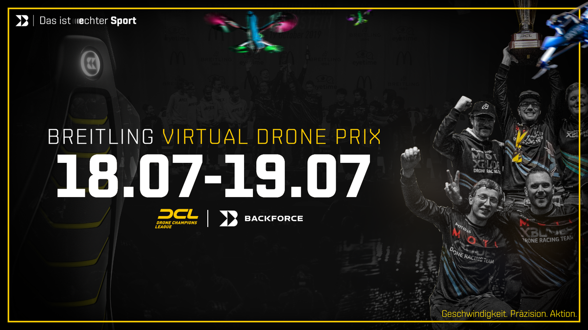Backforce_gg's tweet photo. In 4 Stunden startet das erste Event der @DroneChampionsL, bei dem die Caster während der Highspeed-Rennen auf den Support &amp; Halt des Backforce One vertrauen können.

Wir freuen uns auf 2 Tage voller Spannung und aktionreichen Rennen!😍

#echtersport https://t.co/SHKFcnfr0P