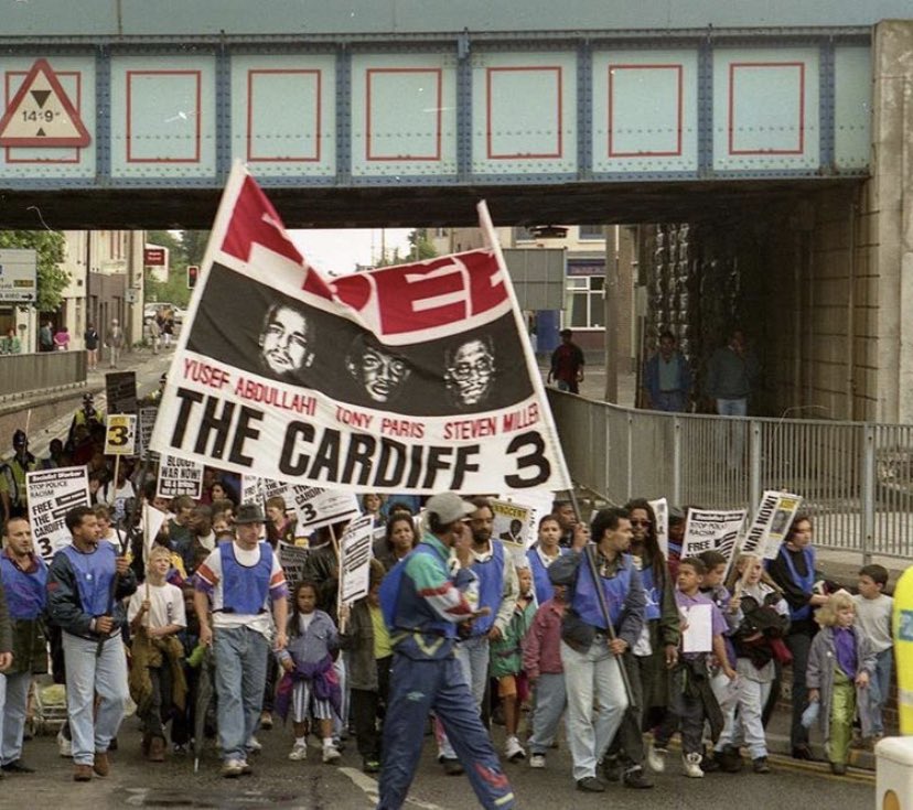 The Cardiff Three protest, Wales (1989) • Yusef Abdullahi, Tony Parris & Steven Miller became victims of one of the UK’s most infamous miscarriages of justice when they were wrongly found guilty of the murder of Lynette White.