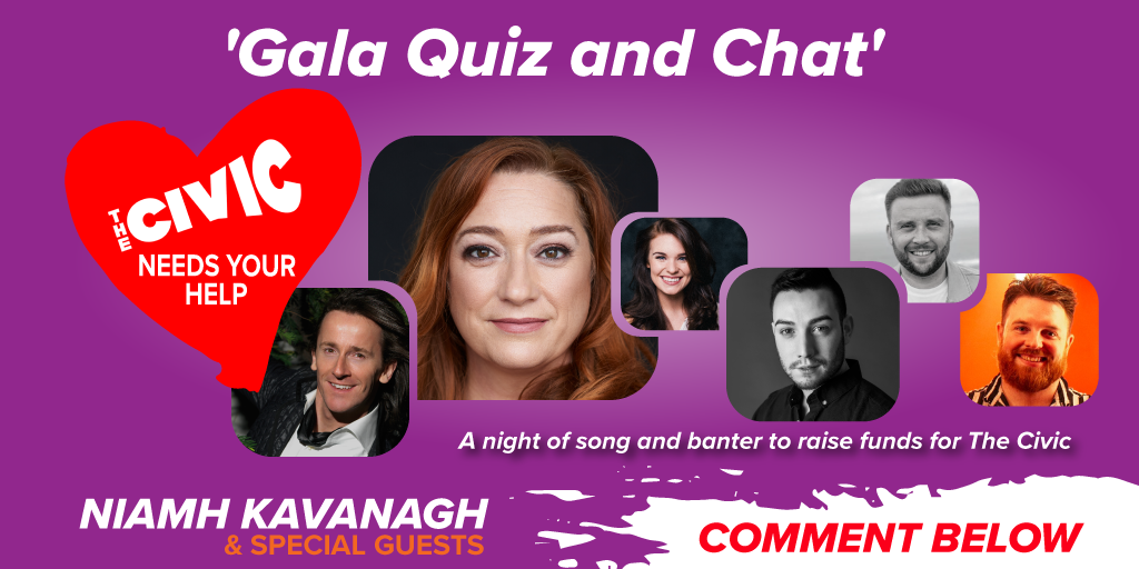 civictheatre's tweet photo. Join in the conversation and send us your #QuizAnswers 
using the hashtag #CivicGala
@niamhkavanagh93 &amp; special guests
The Civic GALA Fundraiser!

@robert_murph 
@MorganCrowleyMA 
@fintanwarfield 
@marcusolaoire https://t.co/77CY4d7x7i