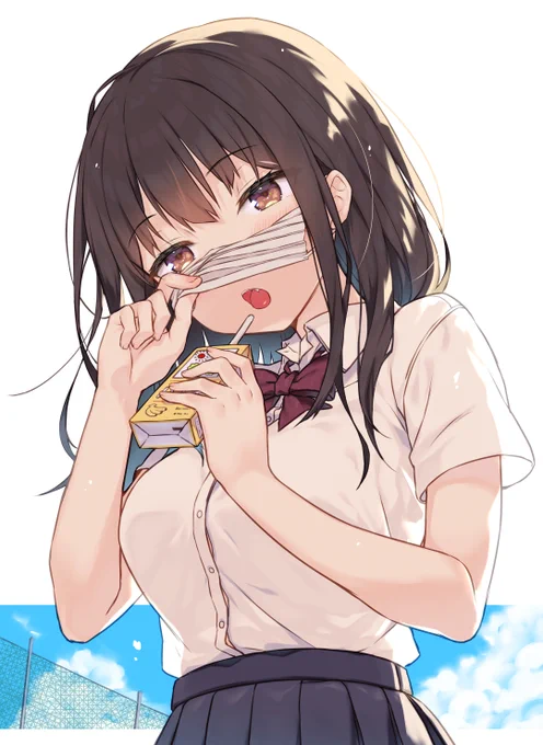 飲み物をマスクの下から飲む仕草なんだかいいよねという絵 