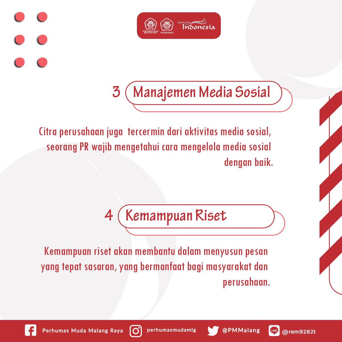 PMMalang's tweet photo. Perlu #PRMuda tahu, banyak orang menilai PR adalah profesi yang menjanjikan. Kamu, mungkin salah satu yang tertarik menekuni profesi Public Relations. Nah, sebelum memutuskan untuk berkarir, yuk ketahui dulu beberapa keahlian yang perlu dimiliki PR. #IndonesiaBicaraBaik https://t.co/u9AvRFm4HT