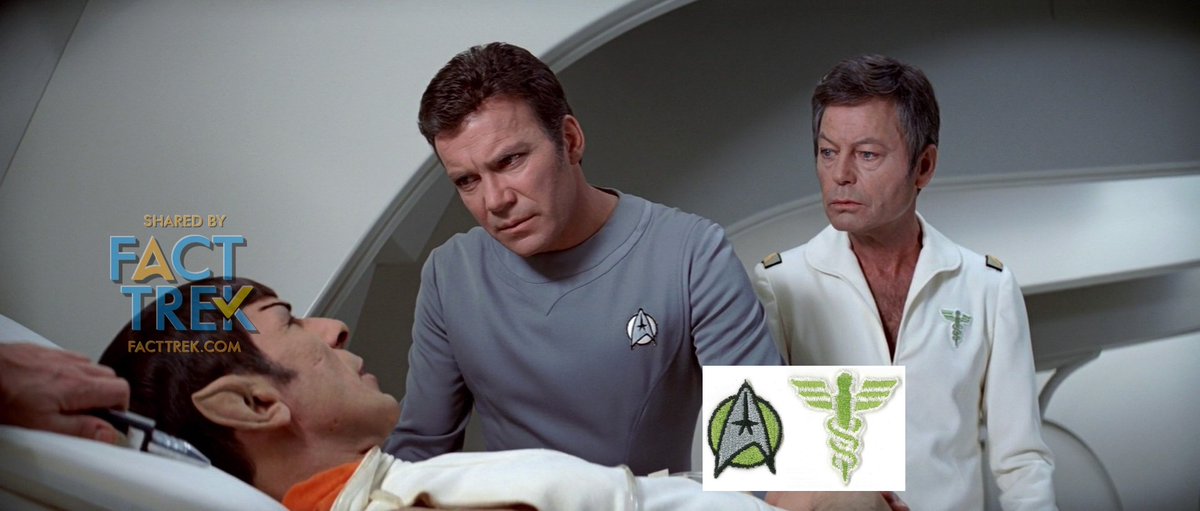 Continuing with  #Starfleet emblems in Star Trek—The Motion Picture, let’s talk about the two non-Flying A uniform emblems we see clearly. Bones’ (and Chapel's) green caduceus is one, seen only in this film (replaced with a pin for The Wrath of Khan). Too bad.
