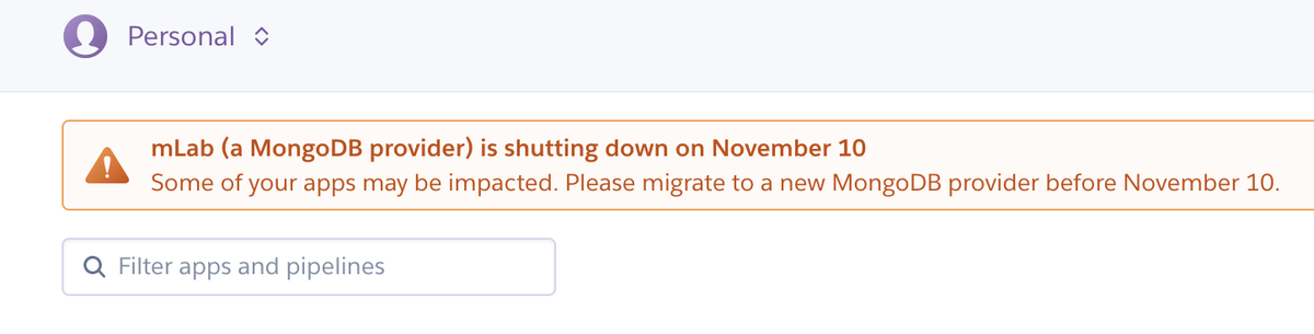 burkitargino's tweet photo. Just learned that mLab team will shut down Heroku add-on on 10 November 😢 Maybe its time to switch to an alternative #heroku #database #NoSQL #NodeJS #MongoDB https://t.co/tsA6YQGdsL