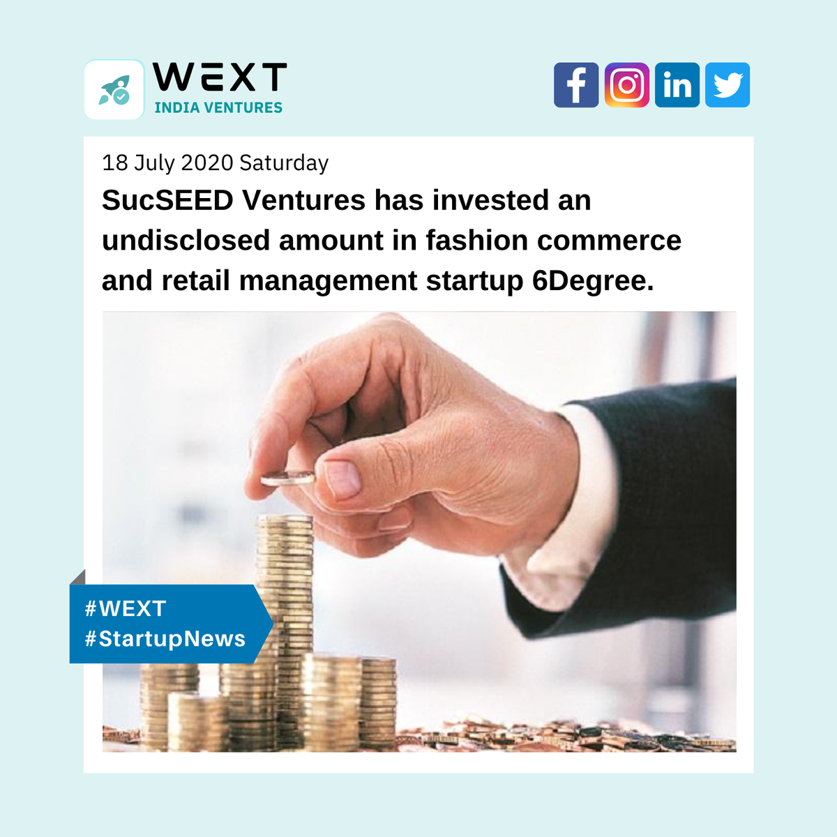 WEXTinVentures's tweet photo. #SucSEEDVentures has invested an undisclosed amount of funding in pre-Series A round in Mumbai-based #ProtinusFashion Networking Pvt Ltd, which owns and #operatesfashion commerce & retail management platform #6Degree.
Kudos @SucSEED_IN
#Startup #StartupMumbai #WEXT #Community https://t.co/RObWZvtF9O