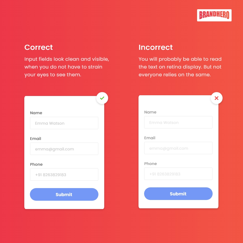 BrandheroUX's tweet image. Forms may be underrated and may be overlooked. But they are the most important components for any business. Here's a ✅❎ example of a simple form you might benefit from! 😀
.
#uitips #uxtips #uidesigntips #uxdesigntips #uiux #uidesign #uxdesign #forms #uitipsandtricks #brandhero