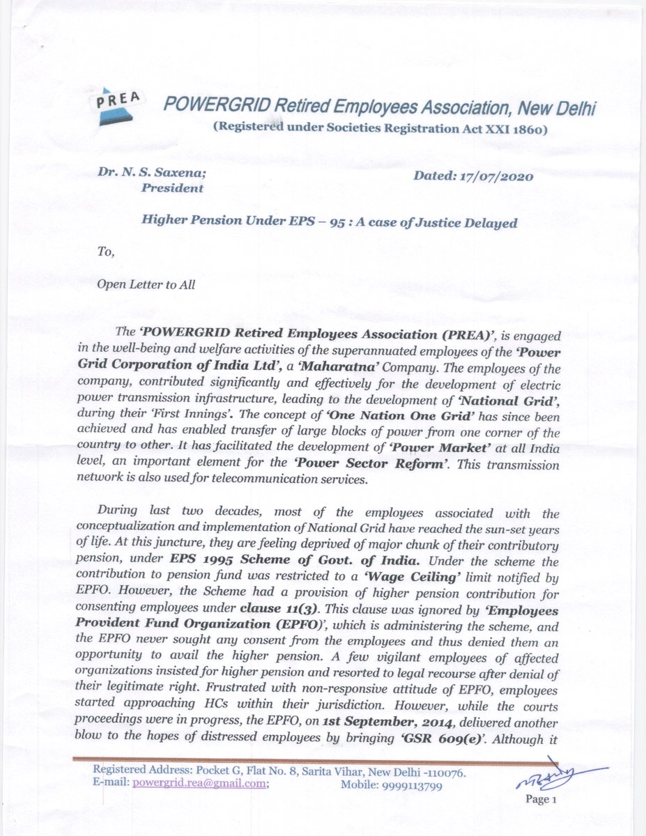 PowergridP's tweet photo. @PMOIndia @narendramodi 
@socialepfo @LabourMinistry #EPFO #PMOfIndia #governmentofindia #Pension #EPS95

An open letter to the authorities concerned from Retired Employees of Powergrid Corporation of India Ltd requesting for enhanced EPF pension EPS95 - a case of justice delayed https://t.co/u2OqR9T7fC