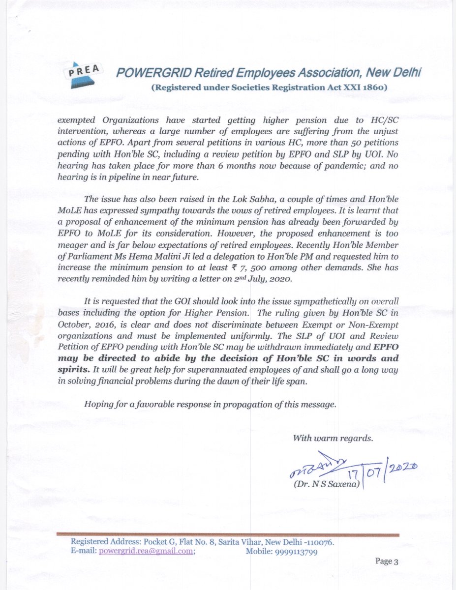 PowergridP's tweet photo. @PMOIndia @narendramodi 
@socialepfo @LabourMinistry #EPFO #PMOfIndia #governmentofindia #Pension #EPS95

An open letter to the authorities concerned from Retired Employees of Powergrid Corporation of India Ltd requesting for enhanced EPF pension EPS95 - a case of justice delayed https://t.co/u2OqR9T7fC