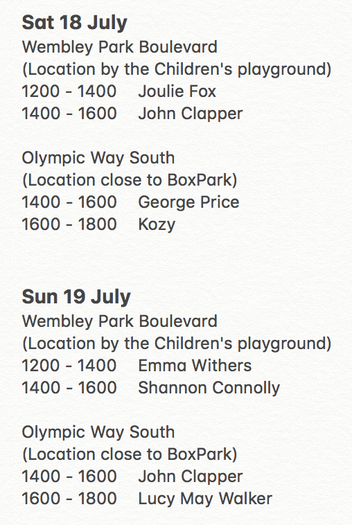 BuskInLondon's tweet photo. The perfect way to spend Sat &amp; Sun is in the tree lined boulevards of @WembleyParkLDN while listening to fantastic Busk In London talent! 🎤❤

Check out the line-up!
@john_clapper @JoulieFox @georgepricebass @Kozysworld @emmaandtheidles @Shannyblues @Lucymaywalker https://t.co/Vav3fmrxB5