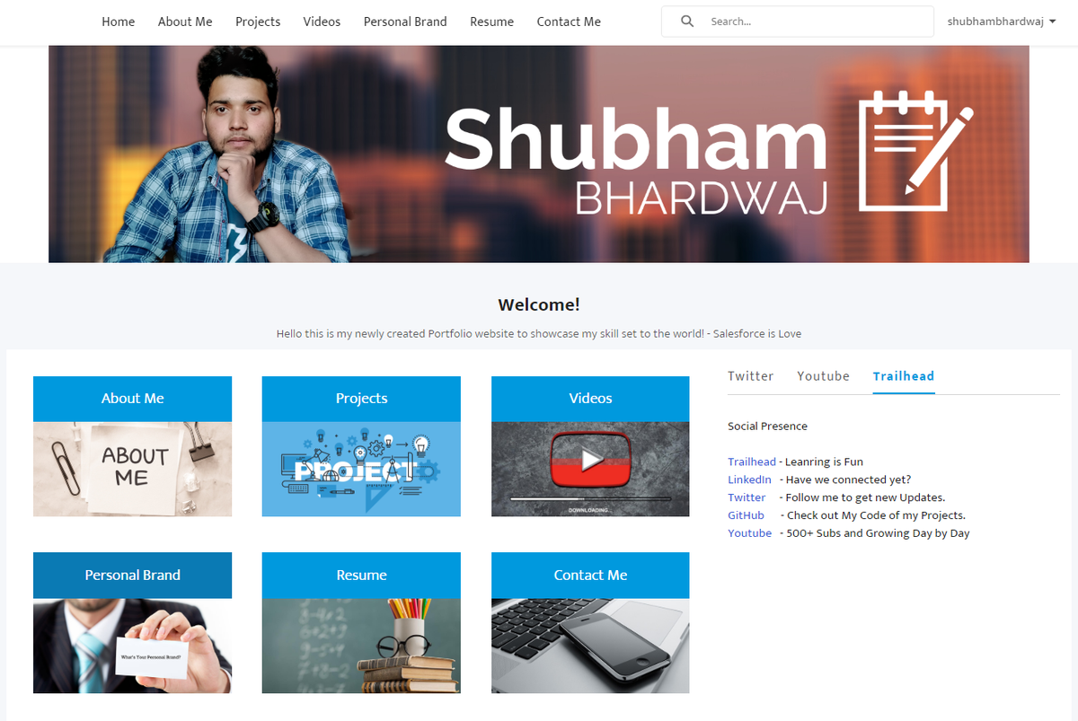 Shubham Bhardwaj 🇮🇳 (@digitalbhardwaj) on Twitter photo Here is my Portfolio <a href="/amandabauman/">Amanda Bauman</a> a lot of things need to be done to this still I'm making it public, I loved the concept of communities to personal portfolio!!
check this out: …bham-developer-edition.ap15.force.com/shubhambhardwa…
#salesforce #communityCloud <a href="/salesforce/">Salesforce</a> Here is my Portfolio <a href="/amandabauman/">Amanda Bauman</a> a lot of things need to be done to this still I'm making it public, I loved the concept of communities to personal portfolio!!
check this out: …bham-developer-edition.ap15.force.com/shubhambhardwa…
#salesforce #communityCloud <a href="/salesforce/">Salesforce</a>