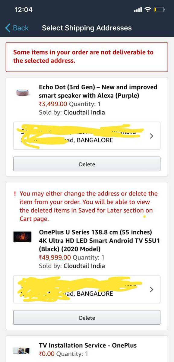 AayushSinha's tweet photo. #shame #oneplustv #Amazon #amazonsale #oneplus you should have said this at the start and not wasted everybody's time if you were never going to deliver in #Bangalorelockdown #Bangalore!!! Royal waste of a weekend morning #pathetic https://t.co/wN30xZ5bIo