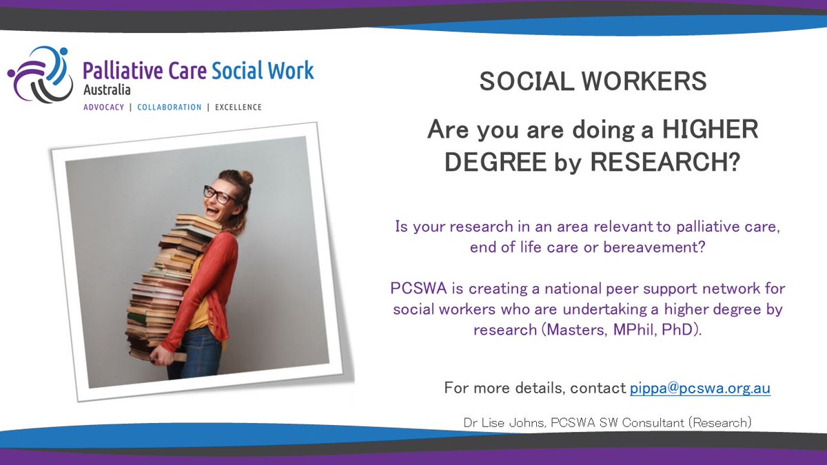 PCSWA is excited to announce their peer support network for HDR #socialwork students doing research into #palliativecare, #EoL care &amp; #bereavement. For more information go to pcswa.org.au/social-work-hd…
<a href="/ANZSWWER/">ANZSWWER</a> <a href="/AASW_/">Australian Association of Social Workers</a>
