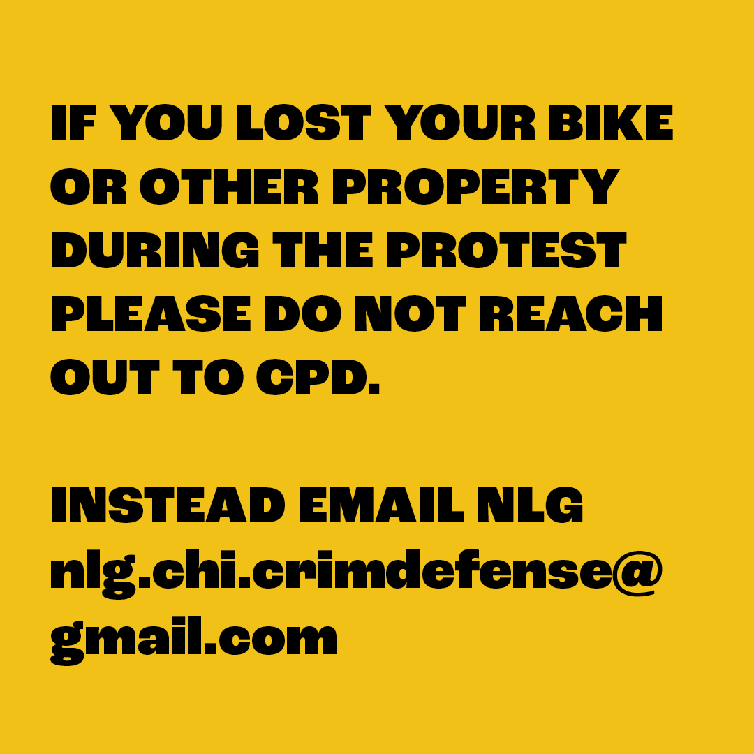 jmichaeleugenio's tweet photo. Please do not ask CPD for your bike or property! Contact @NLGChicago instead!

#DefundCPD #DecolonizeZhigaagoong #ChicagoProtests @BLMChi @byp100 https://t.co/OcGU9v9CHU