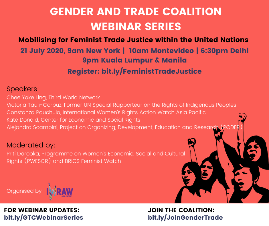 Our  @GenderandTrade webinar, Mobilising for Feminist Trade Justice within the United Nations, takes place on Tuesday 21 July.  @RegionsRefocus has all the details:  https://sites.google.com/regionsrefocus.org/gtc/webinars?authuser=0#h.p_-3Ha4dKaKqVu And in this thread, we've curated some background materials 