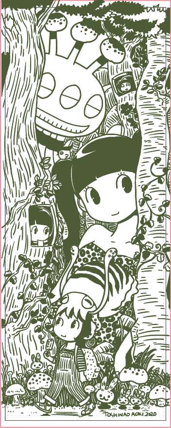 手ぬぐいも販売予定!(今入稿したので大いばり)
手ぬぐい用にクリスタで手書き絵をトレースしてるので展示絵と微妙に違っています。
#幻獣神話展 