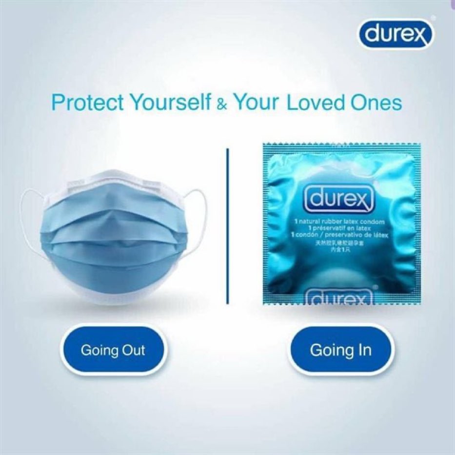 Durex acaba de sacar este anuncio que, además de divertido, es muy certero. Mascarillas y preservativos son las dos tecnologías más eficaces para evitar la transmisión de enfermedades infecciosas que se han inventado nunca.