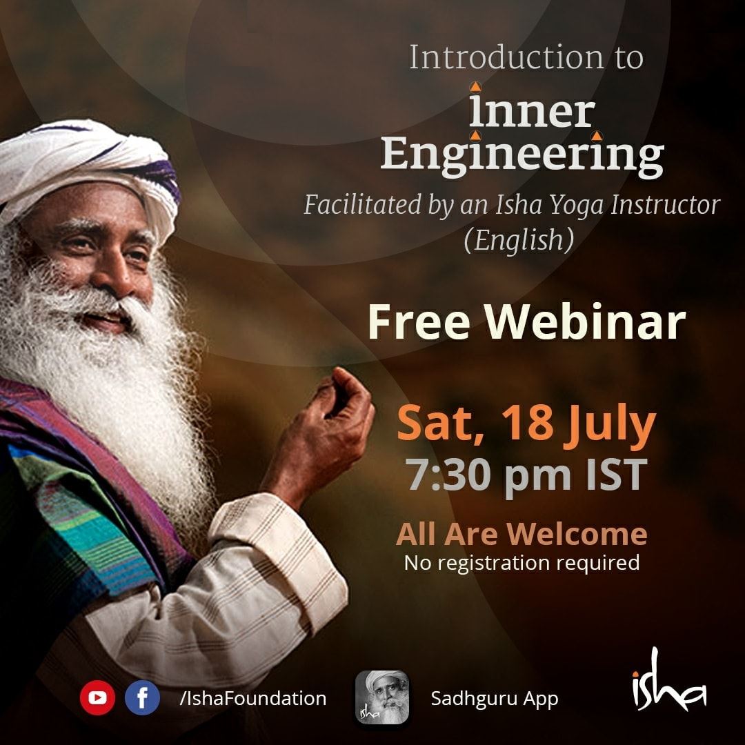 IshaUganda's tweet photo. Don't miss the Free "Introduction to Inner Engineering" Live Session!

Saturday, July 18
🇿🇦 4.00pm South Africa
🇺🇬 5.00pm Uganda
🇰🇪 5.00pm Kenya
🇲🇺 6.00pm Mauritius

YT: https://t.co/hGmG5ciEU5
FB: https://t.co/gwdi5R3z3y https://t.co/vDjYA7BOTJ